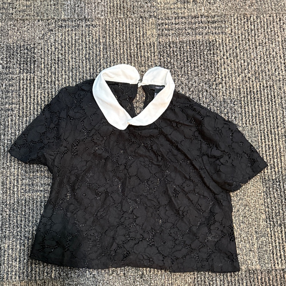 Forever 21 Black Lace Blouse with White Collar
